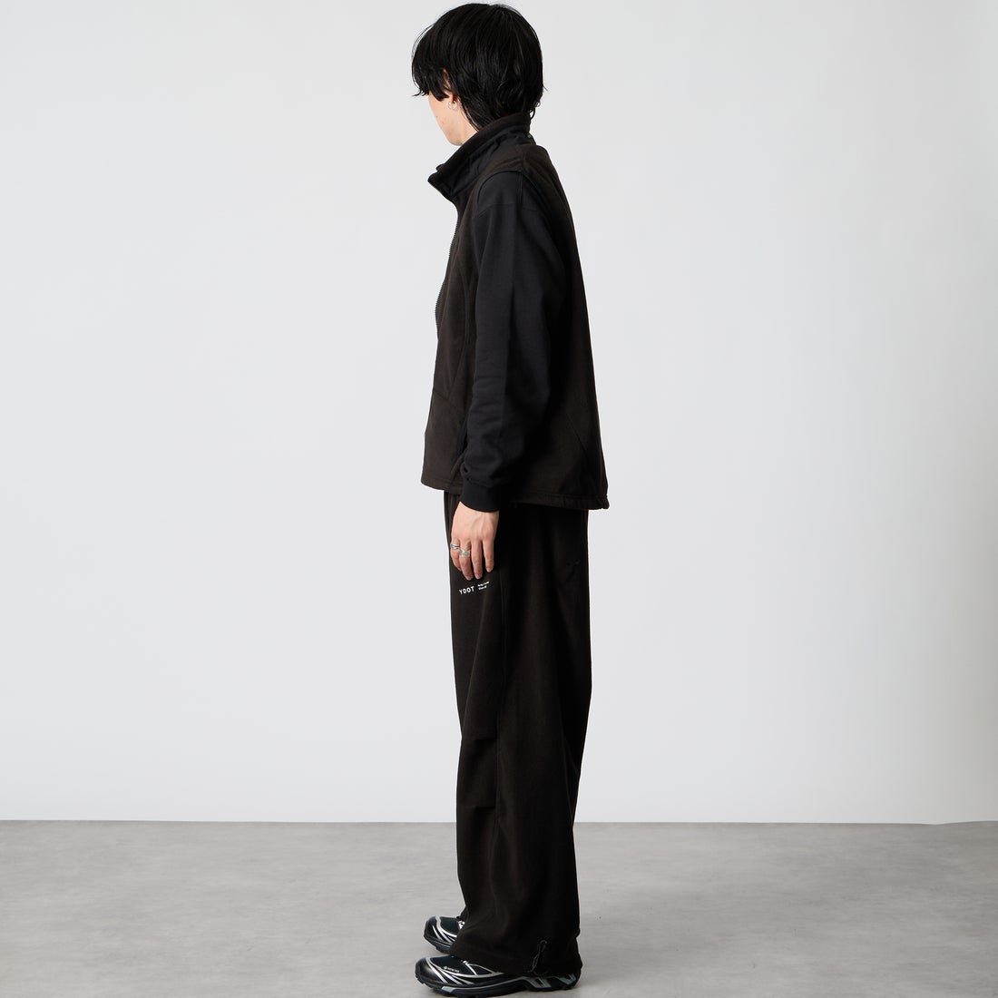 YDOT [ワイドット] テックフリース サークルバギーパンツ [YU61802] BLACK &&モデル身長：177cm 着用サイズ：M&&