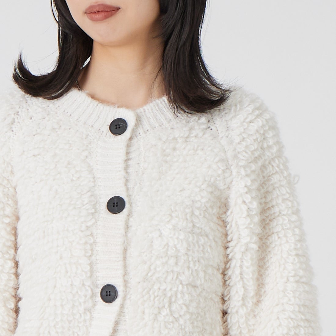 Noir Fabrik [ヌワールファブリック] 2WAYチャンキーニットカーディガン [12695-WG] IVORY &&モデル身長：162cm 着用サイズ：F&&