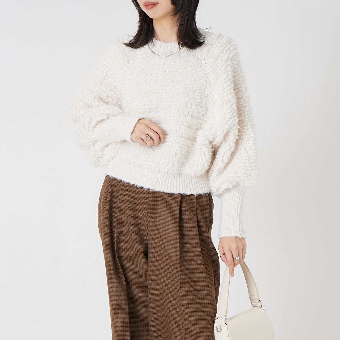 Noir Fabrik [ヌワールファブリック] 2WAYチャンキーニットカーディガン [12695-WG] IVORY &&モデル身長：162cm 着用サイズ：F&&