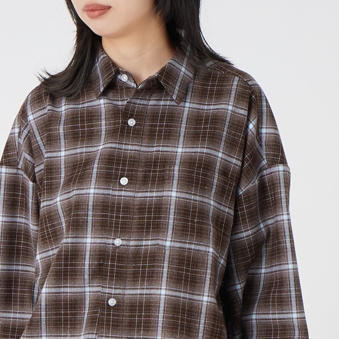Jeans Factory Clothes [ジーンズファクトリークローズ] メンズライクビッグネルシャツ [IN16-SH-6] ﾌﾞﾗｳﾝ &&モデル身長：162cm 着用サイズ：F&&