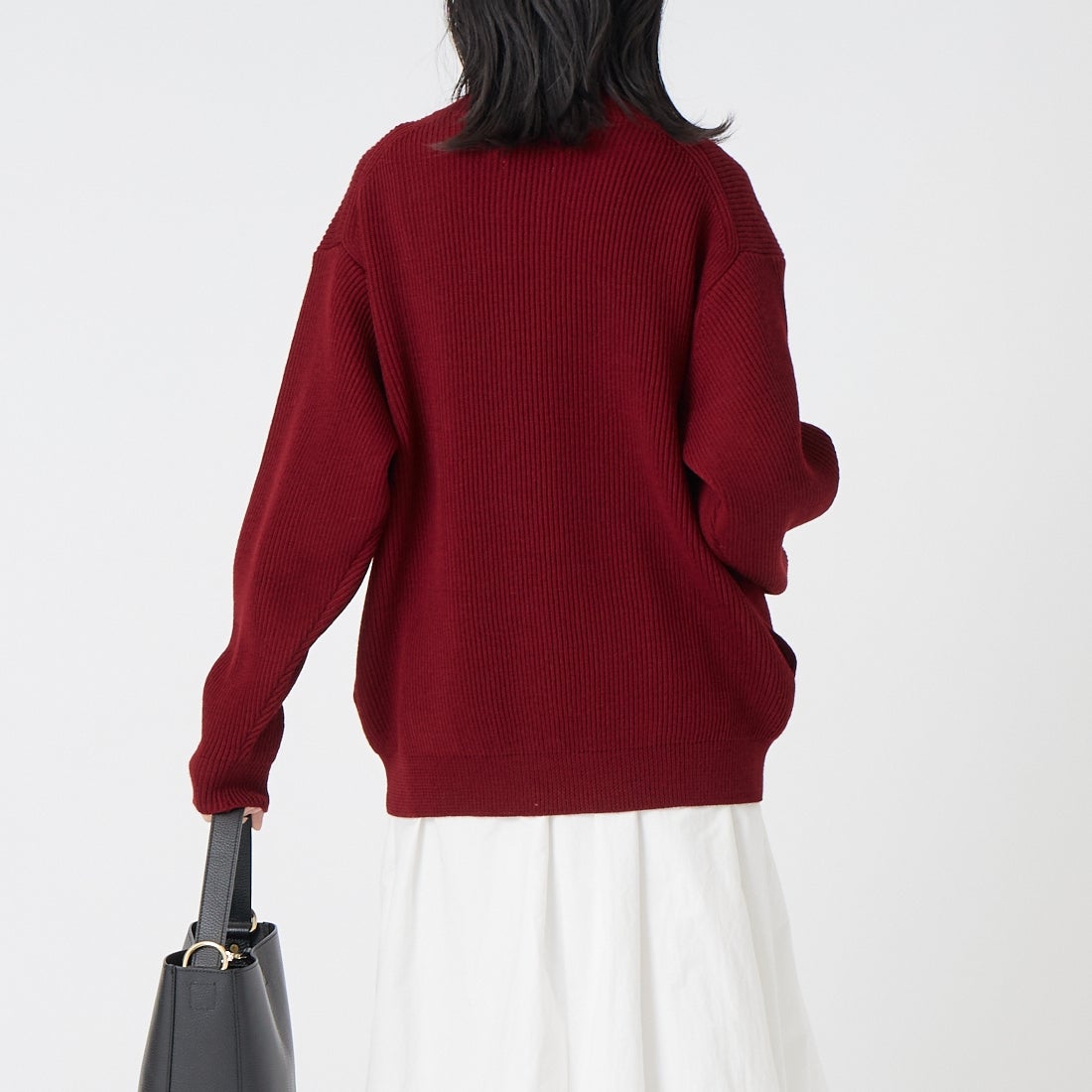 Vincent et Mireille [ヴァンソン エ ミレイユ] 別注 ドライバーズニットセーター [VM262IN13021-JF] BURGUNDY &&モデル身長：162cm 着用サイズ：38&&