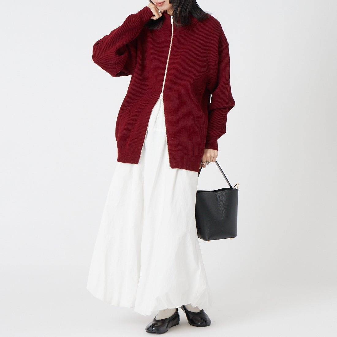 Vincent et Mireille [ヴァンソン エ ミレイユ] 別注 ドライバーズニットセーター [VM262IN13021-JF] BURGUNDY &&モデル身長：162cm 着用サイズ：38&&