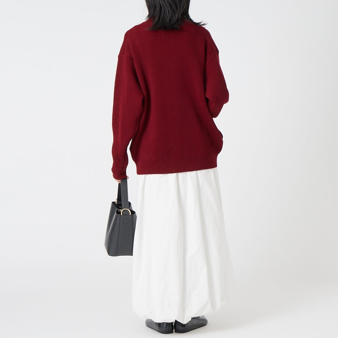 Vincent et Mireille [ヴァンソン エ ミレイユ] 別注 ドライバーズニットセーター [VM262IN13021-JF] BURGUNDY &&モデル身長：162cm 着用サイズ：38&&
