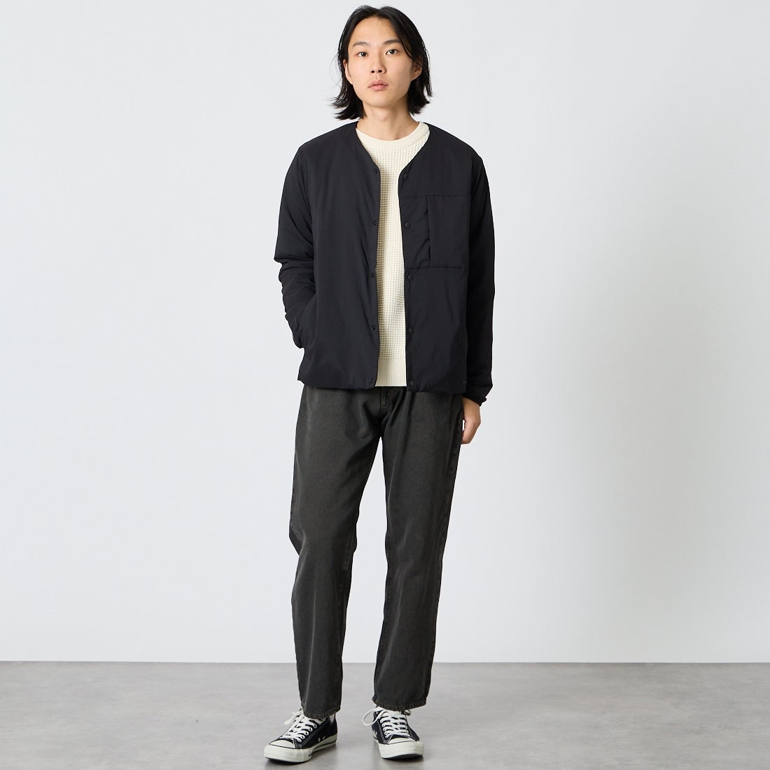 Snow Peak [スノーピーク] Flexible Insulated インサレーションカーディガン [100261JK11] BLACK &&モデル身長：175cm 着用サイズ：M&&