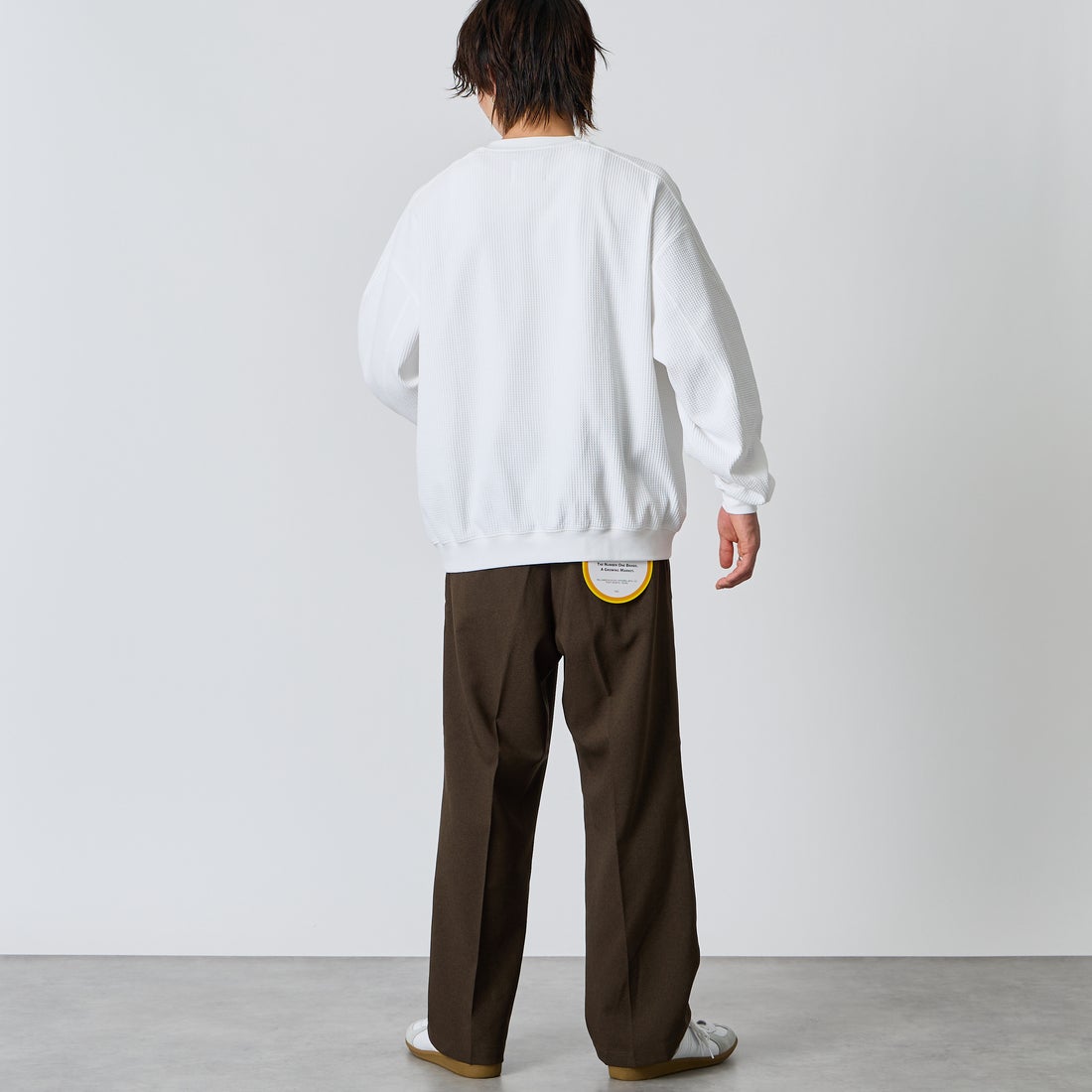 +phenix [プラスフェニックス] 別注 ワッフル ロングスリーブTシャツ [POT-26037IN-JF] WHITE &&モデル身長：177cm 着用サイズ：L&&