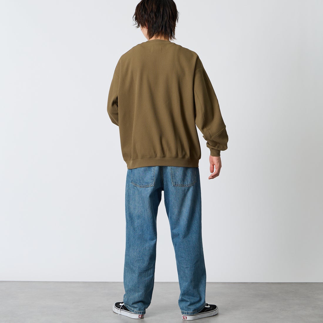 +phenix [プラスフェニックス] 別注 ワッフル ロングスリーブTシャツ [POT-26037IN-JF] BROWN &&モデル身長：177cm 着用サイズ：L&&