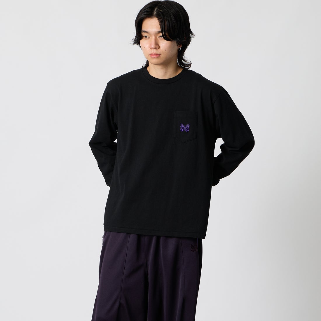 Needles [ニードルズ] ロングスリーブポケットTシャツ [TY398] F BLACK &&モデル身長：177cm 着用サイズ：M&&