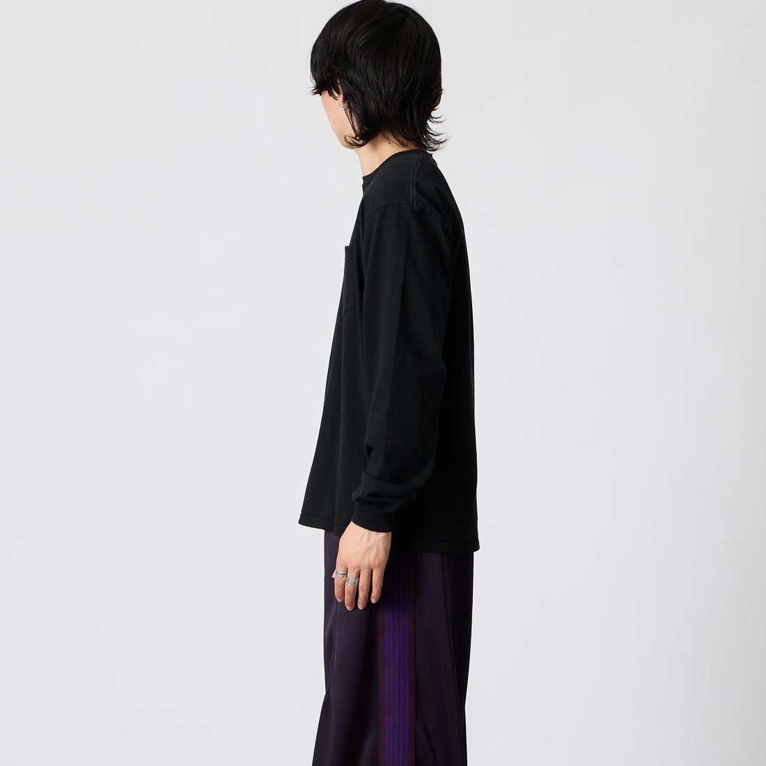 Needles [ニードルズ] ロングスリーブポケットTシャツ [TY398] F BLACK &&モデル身長：177cm 着用サイズ：M&&