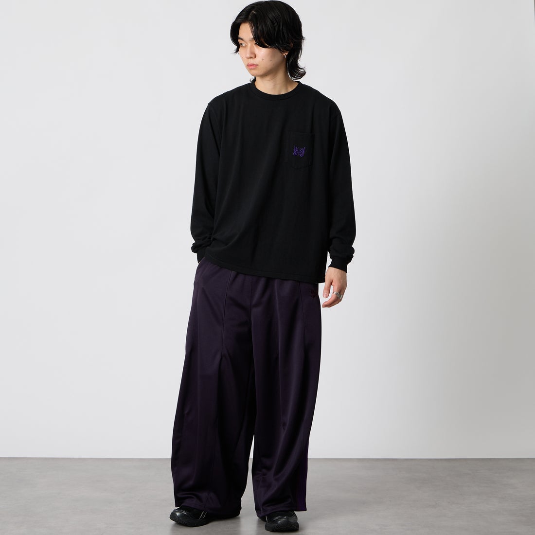 Needles [ニードルズ] ロングスリーブポケットTシャツ [TY398] F BLACK &&モデル身長：177cm 着用サイズ：M&&