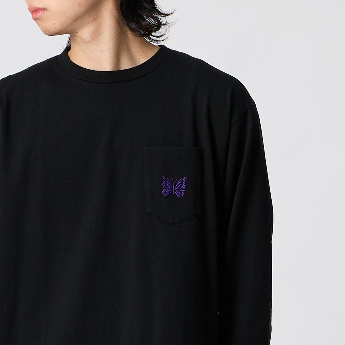 Needles [ニードルズ] ロングスリーブポケットTシャツ [TY398] F BLACK &&モデル身長：177cm 着用サイズ：M&&