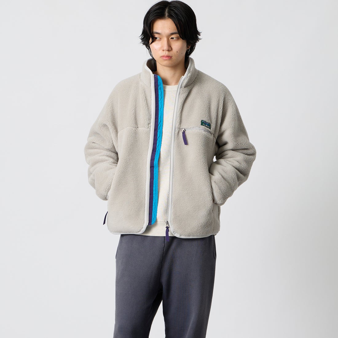 L.L.BEAN [エルエルビーン] トップシャム ボア フリース ジャケット [6575-6035] 69 SILVER &&モデル身長：177cm 着用サイズ：S&&
