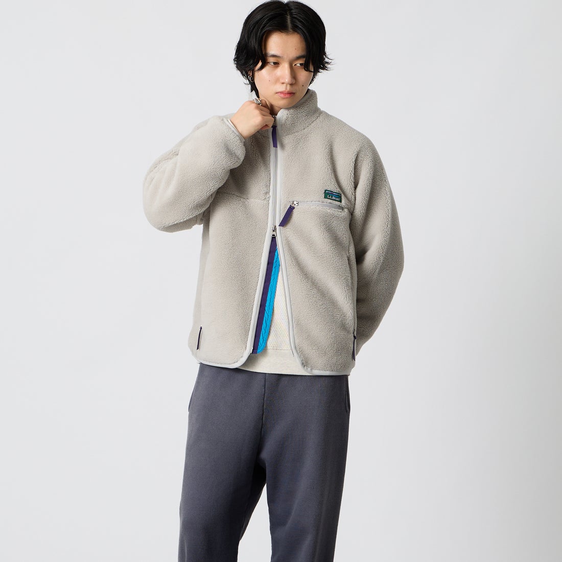 L.L.BEAN [エルエルビーン] トップシャム ボア フリース ジャケット [6575-6035] 69 SILVER &&モデル身長：177cm 着用サイズ：S&&