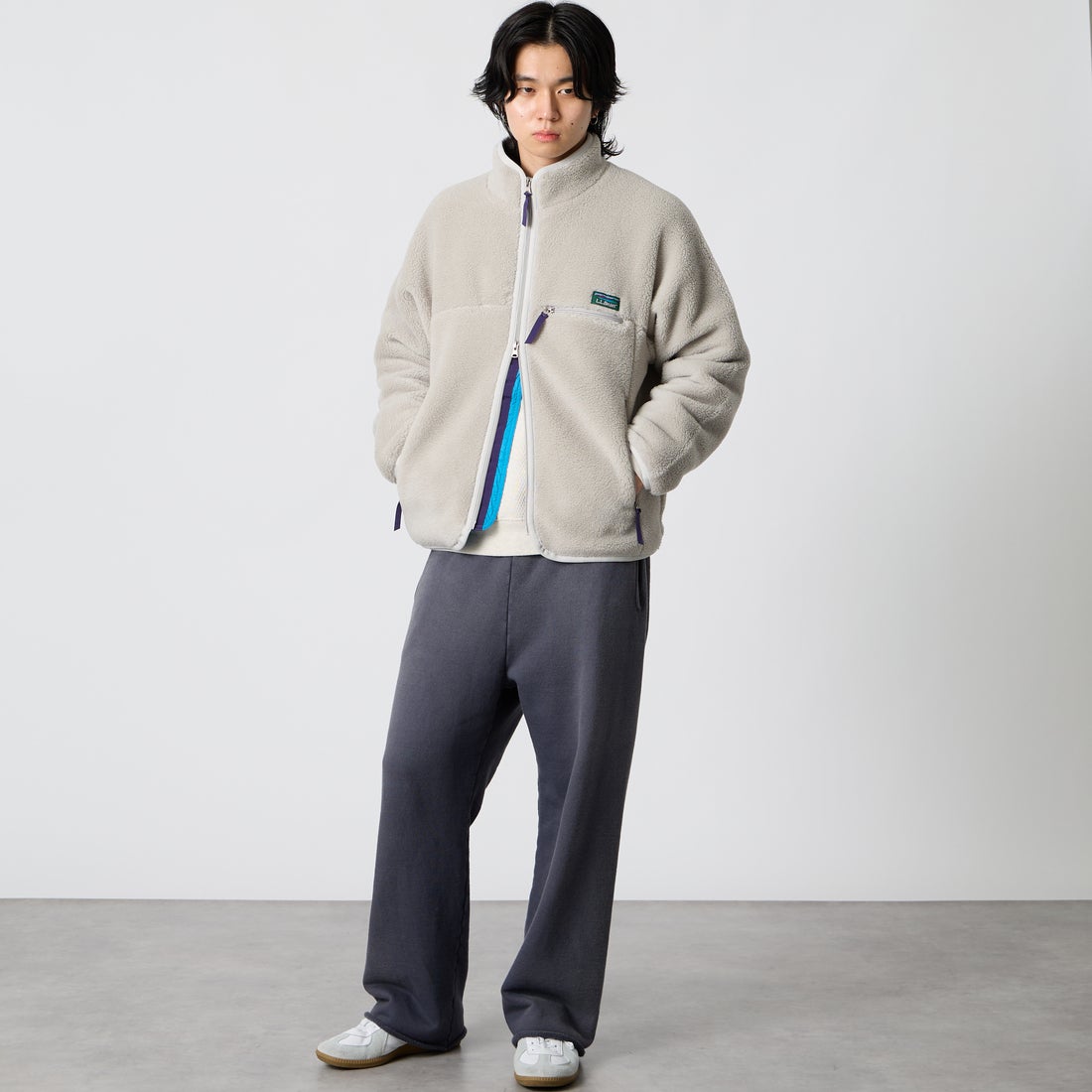 L.L.BEAN [エルエルビーン] トップシャム ボア フリース ジャケット [6575-6035] 69 SILVER &&モデル身長：177cm 着用サイズ：S&&