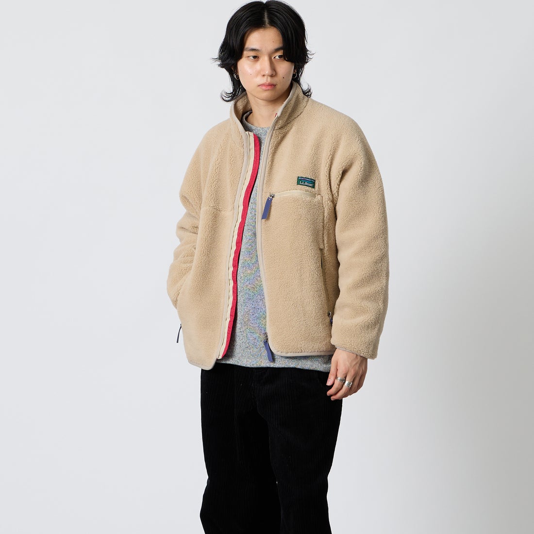 L.L.BEAN [エルエルビーン] トップシャム ボア フリース ジャケット [6575-6035]71 LT BEIG &&モデル身長：177cm 着用サイズ：S&&
