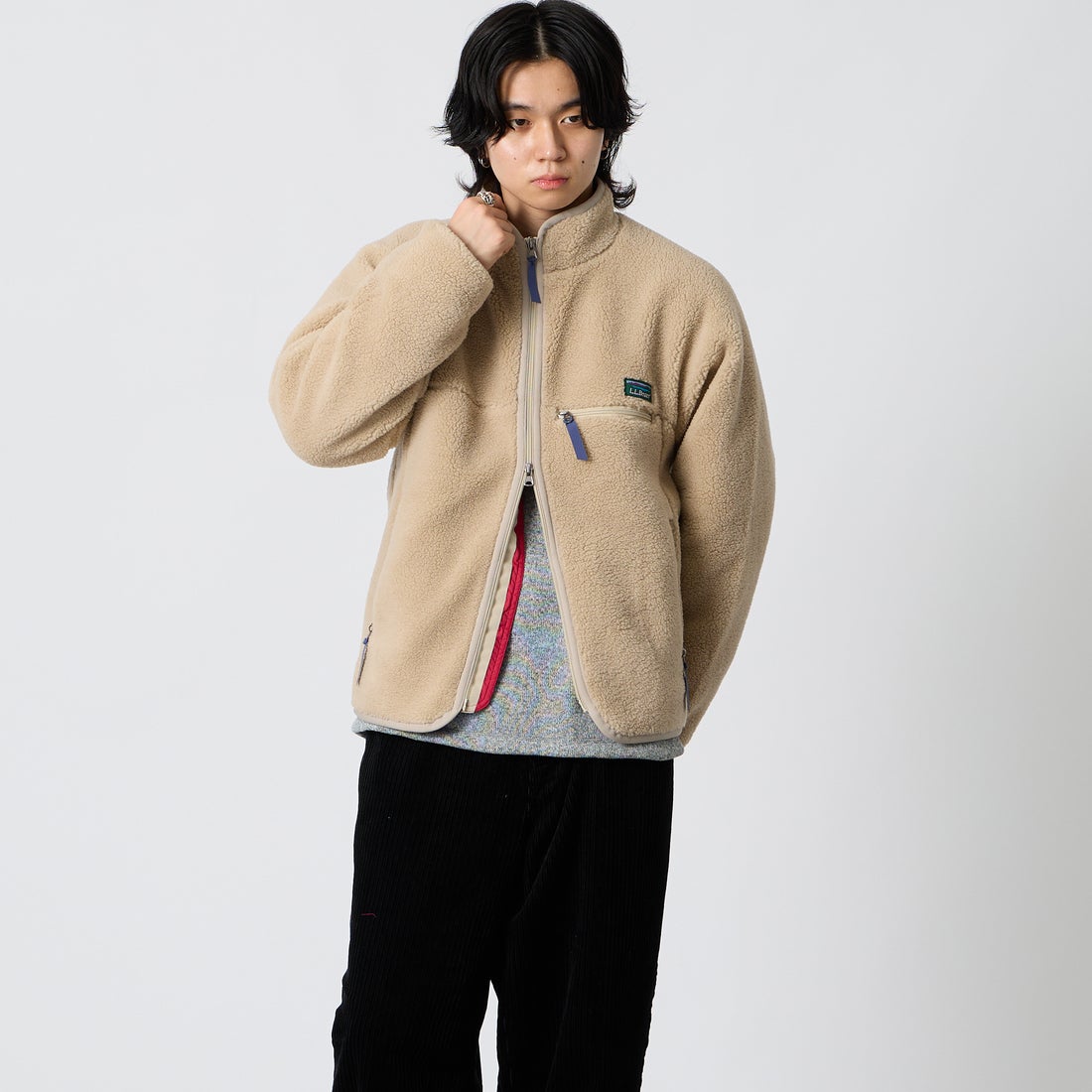 L.L.BEAN [エルエルビーン] トップシャム ボア フリース ジャケット [6575-6035]71 LT BEIG &&モデル身長：177cm 着用サイズ：S&&