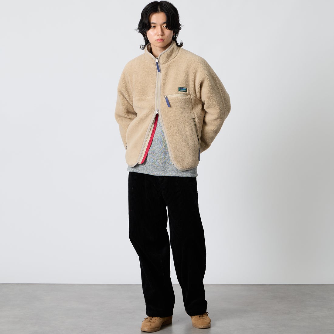L.L.BEAN [エルエルビーン] トップシャム ボア フリース ジャケット [6575-6035]71 LT BEIG &&モデル身長：177cm 着用サイズ：S&&