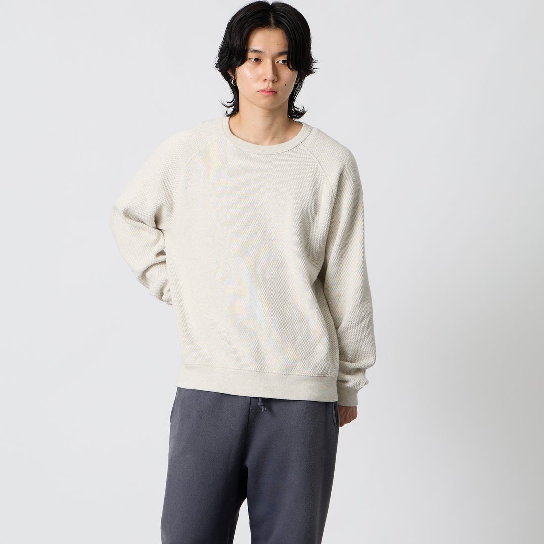 GOLD [ゴールド] ヘビーサーマル ラグランクルーネック [GL69771] 131 OATMEA &&モデル身長：177cm 着用サイズ：M&&