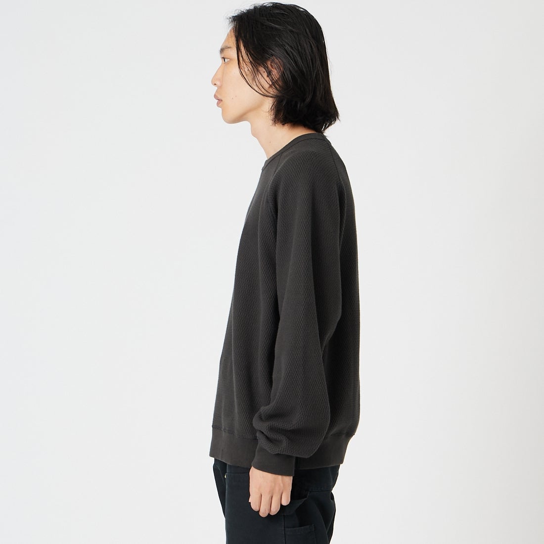 GOLD [ゴールド] ヘビーサーマル ラグランクルーネック [GL69771] 116 C.GRAY &&モデル身長：175cm 着用サイズ：M&&