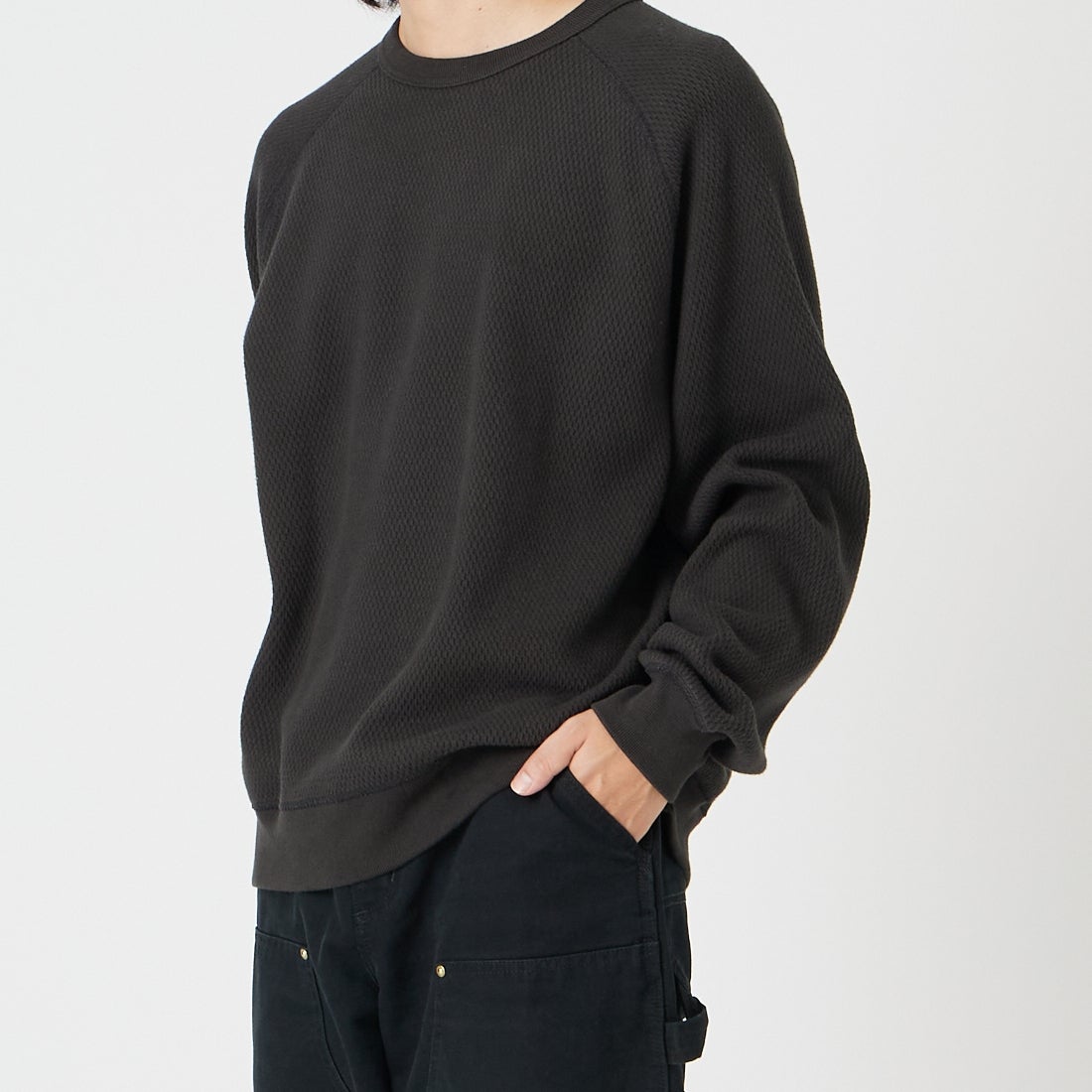 GOLD [ゴールド] ヘビーサーマル ラグランクルーネック [GL69771] 116 C.GRAY &&モデル身長：175cm 着用サイズ：M&&