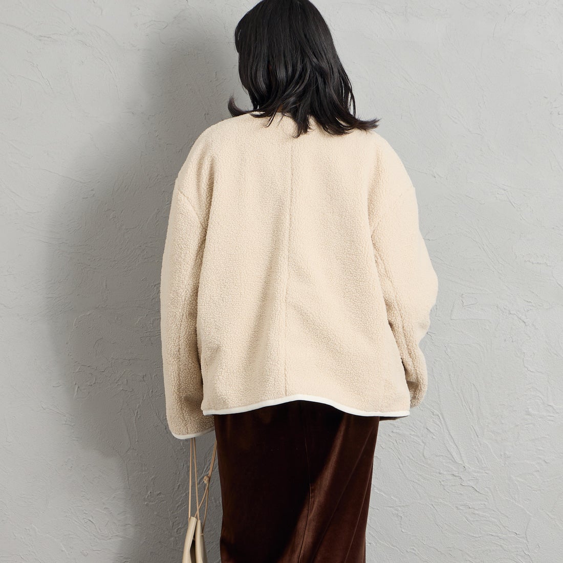 Gymphlex [ジムフレックス] ボア カラーレスジャケット [GY-A0851BOL] OYSTER WHT &&モデル身長：162cm 着用サイズ：14&&