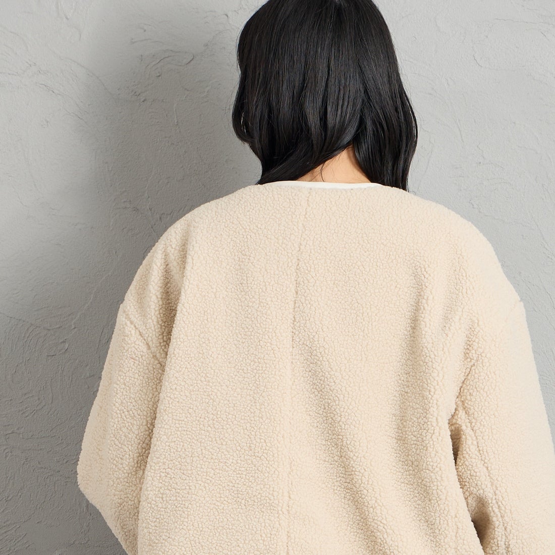 Gymphlex [ジムフレックス] ボア カラーレスジャケット [GY-A0851BOL] OYSTER WHT &&モデル身長：162cm 着用サイズ：14&&