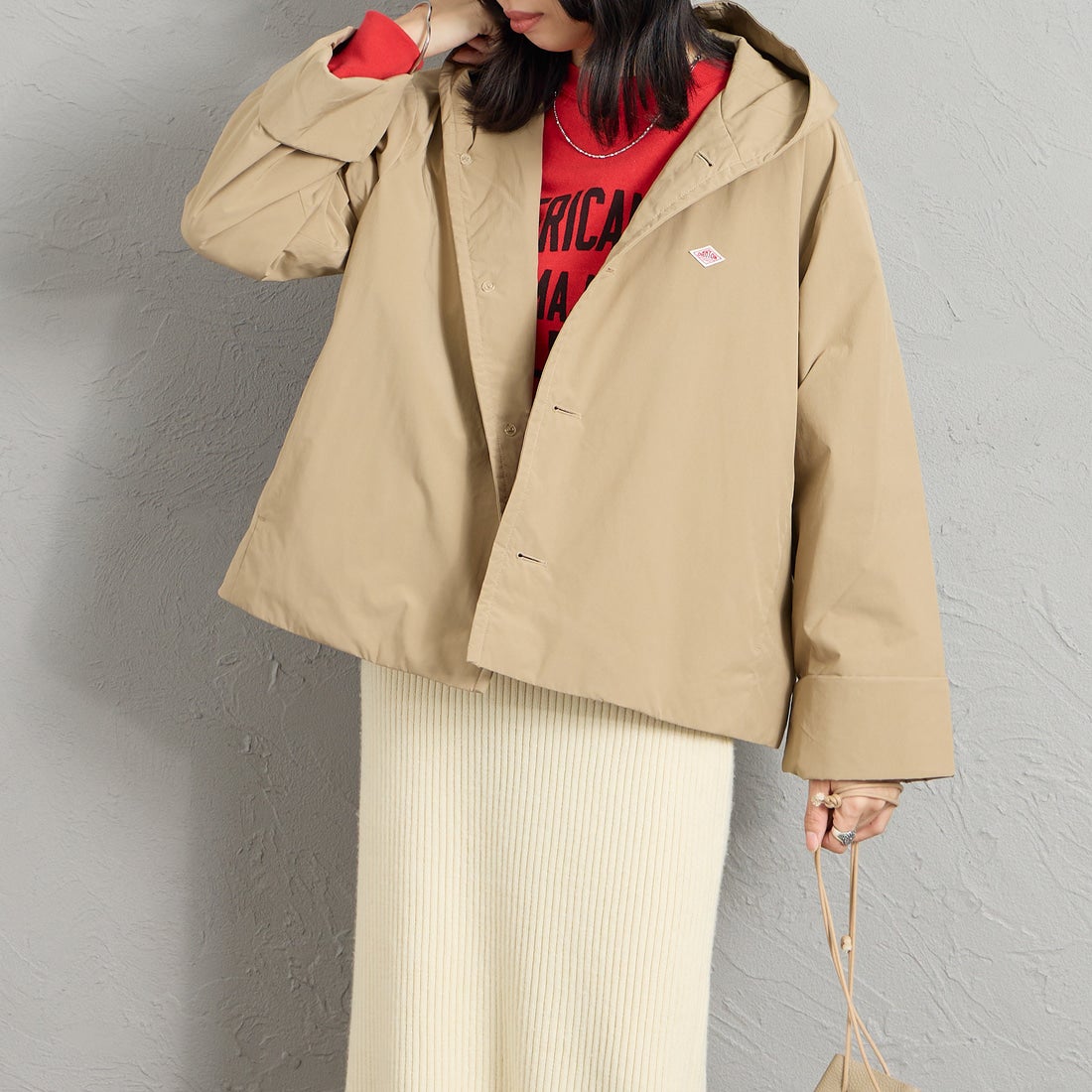 DANTON [ダントン] フードジャケット [DT-A0673KTF] BEIGE &&モデル身長：162cm 着用サイズ：34&&