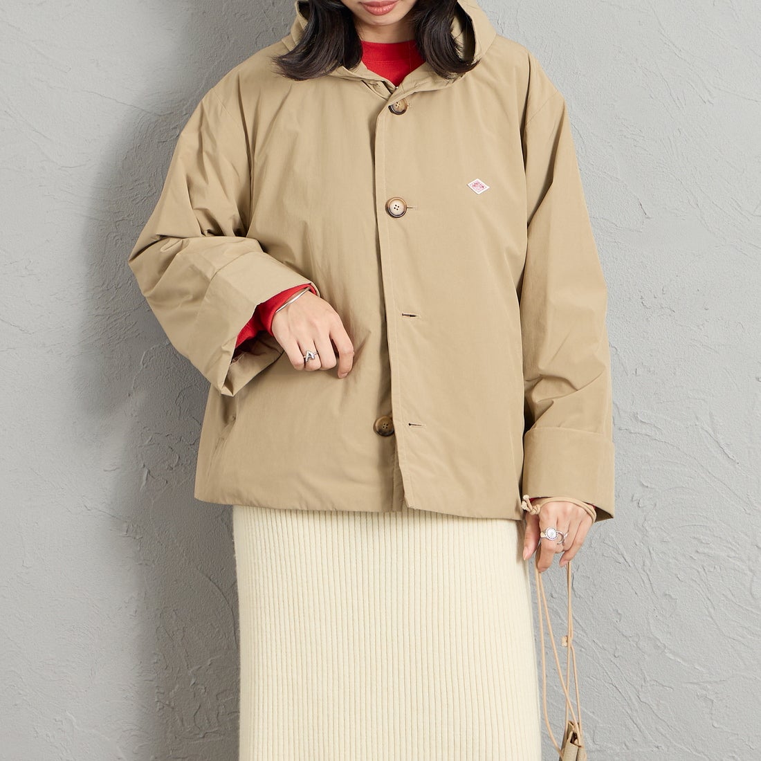DANTON [ダントン] フードジャケット [DT-A0673KTF] BEIGE &&モデル身長：162cm 着用サイズ：34&&