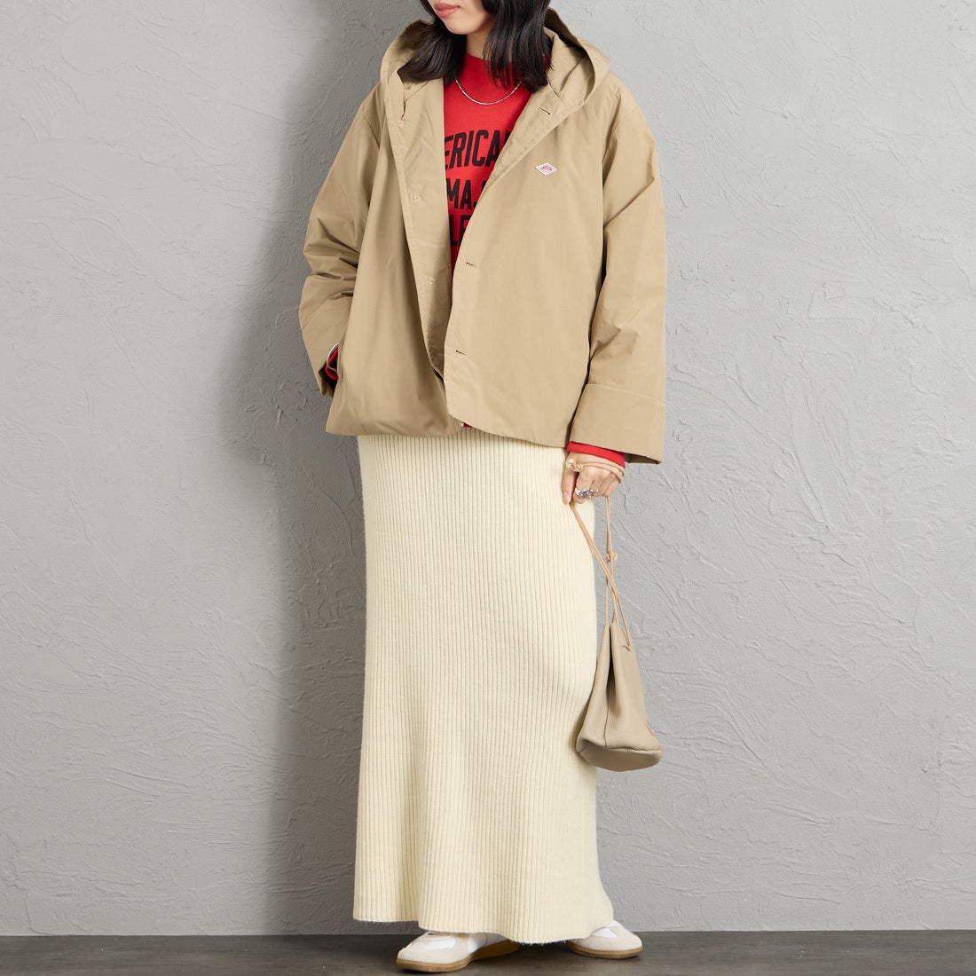 DANTON [ダントン] フードジャケット [DT-A0673KTF] BEIGE &&モデル身長：162cm 着用サイズ：34&&