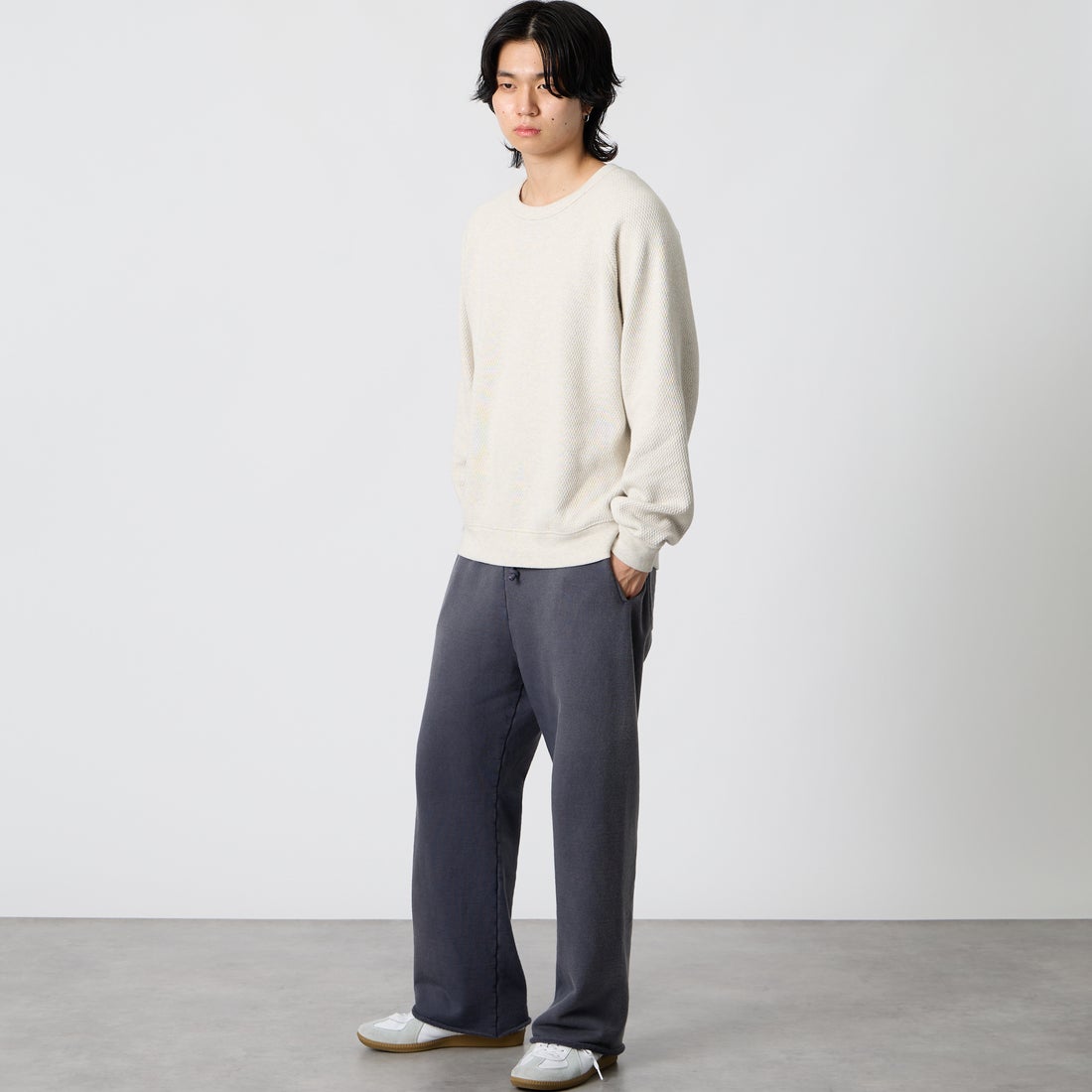 BOW WOW [バウワウ] ウェザード スウェットパンツ [BWU-WSPE] EGGPLANT &&モデル身長：177cm 着用サイズ：M&&