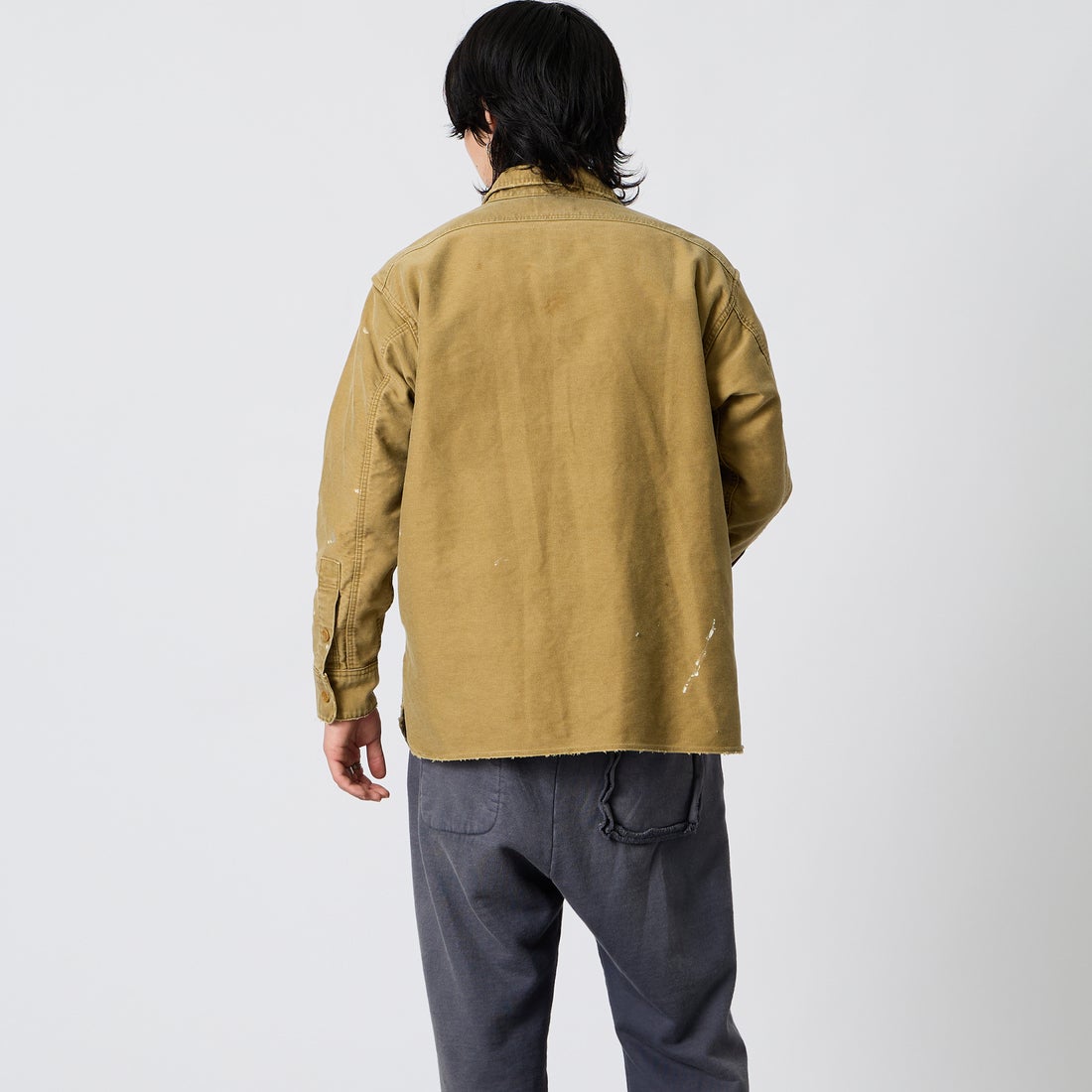 BOW WOW [バウワウ] ヘビーモールスキン ジップワークシャツ [BWU-HMWS] D.KHAKI &&モデル身長：177cm 着用サイズ：M&&