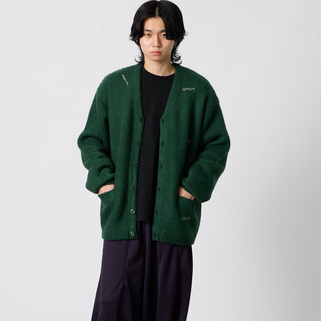 PENNEYS [ぺニーズ] 刺繍カーディガン [PN26F003] GREEN &&モデル身長：177cm 着用サイズ：M&&
