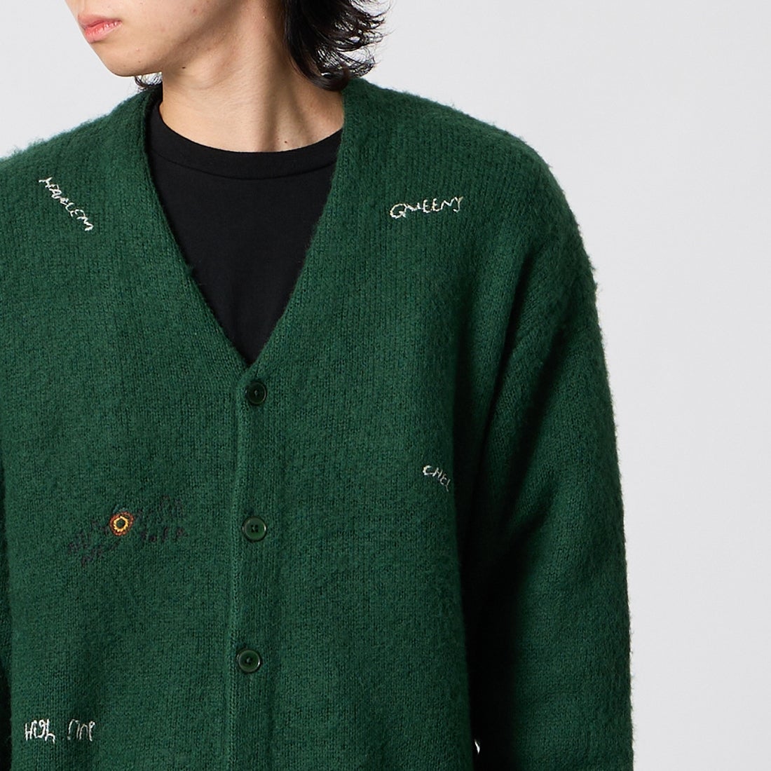 PENNEYS [ぺニーズ] 刺繍カーディガン [PN26F003] GREEN &&モデル身長：177cm 着用サイズ：M&&