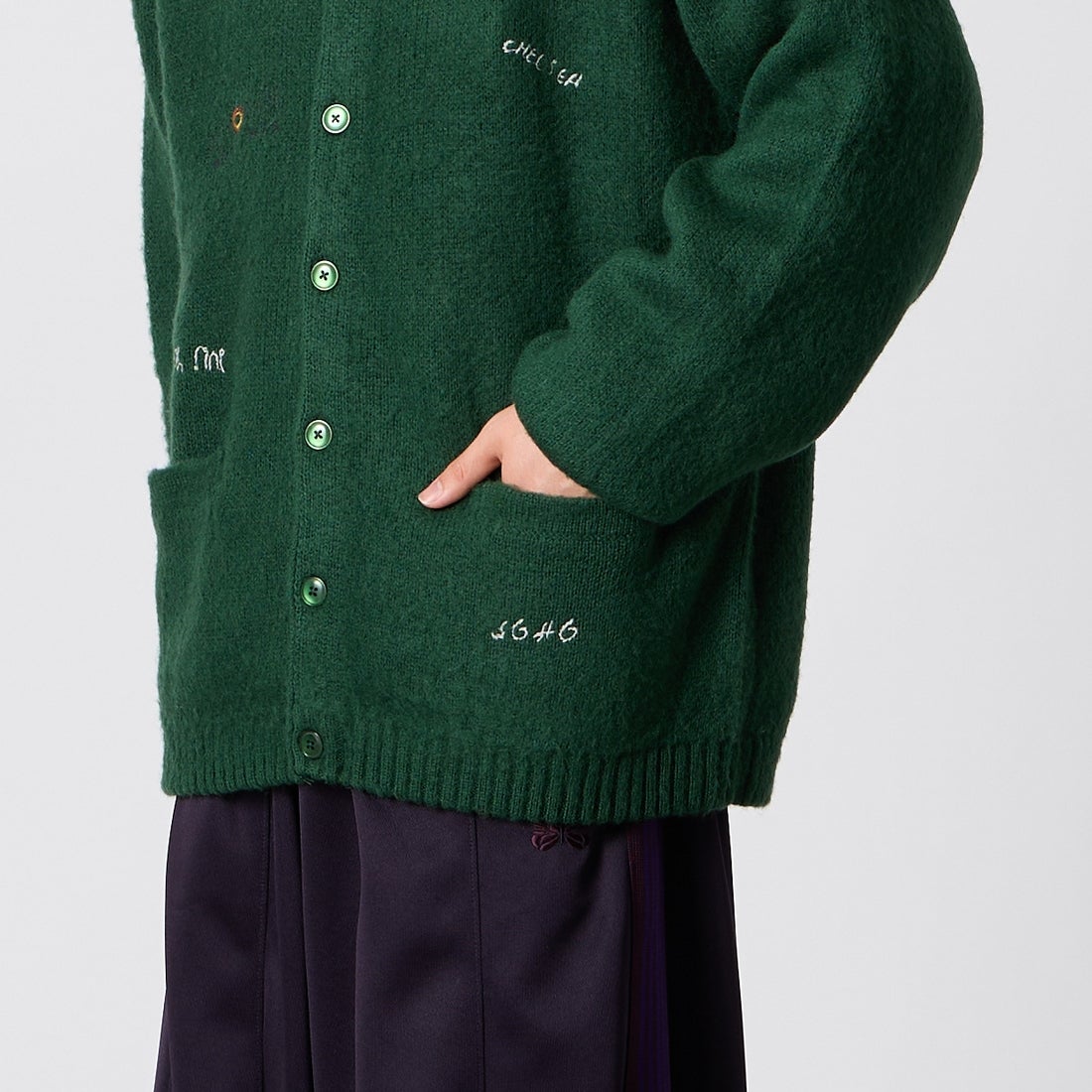 PENNEYS [ぺニーズ] 刺繍カーディガン [PN26F003] GREEN &&モデル身長：177cm 着用サイズ：M&&