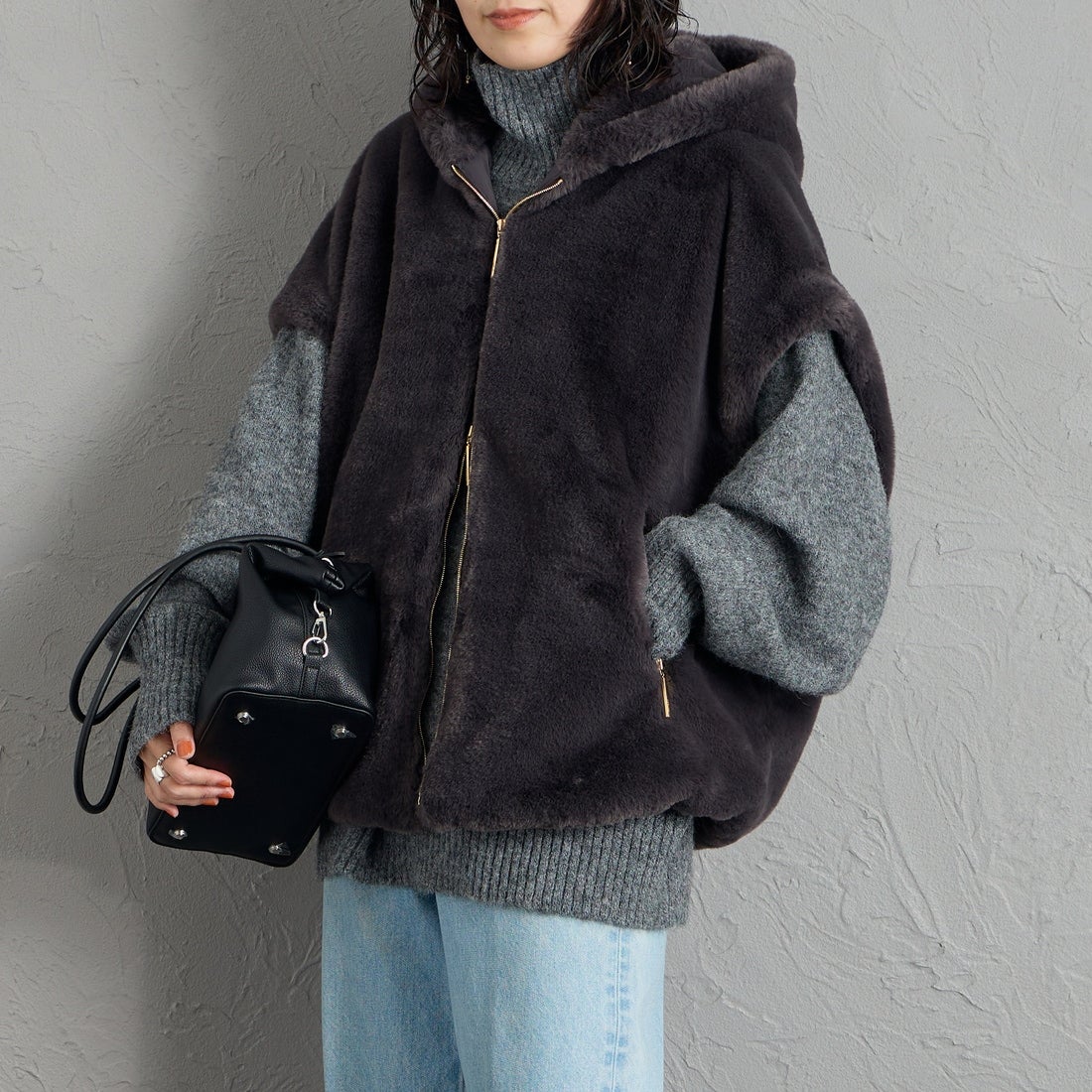 TATRAS [タトラス] GITEGA/ギテガ ボアベスト [LCKA0539033588] C.GRAY &&モデル身長：160cm 着用サイズ：2&&