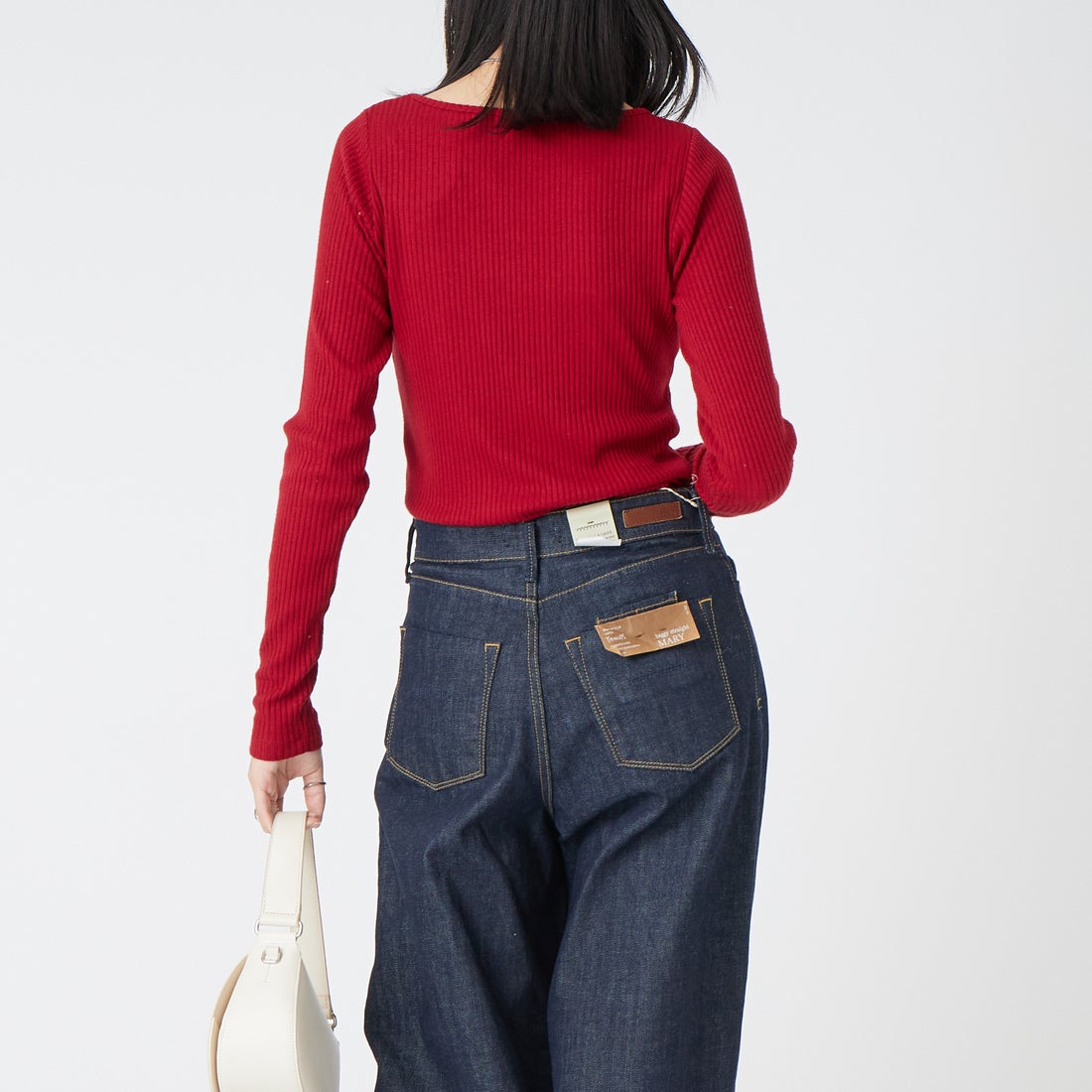 Jeans Factory Clothes [ジーンズファクトリークローズ] ウォームリブボートネックTシャツ [JFW-C031] RED &&モデル身長：162cm 着用サイズ：36&&