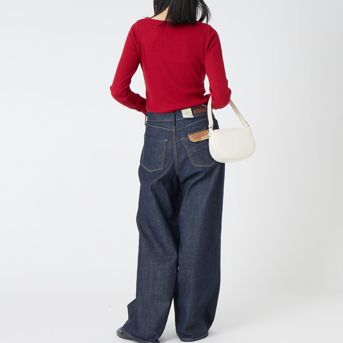 Jeans Factory Clothes [ジーンズファクトリークローズ] ウォームリブボートネックTシャツ [JFW-C031] RED &&モデル身長：162cm 着用サイズ：36&&