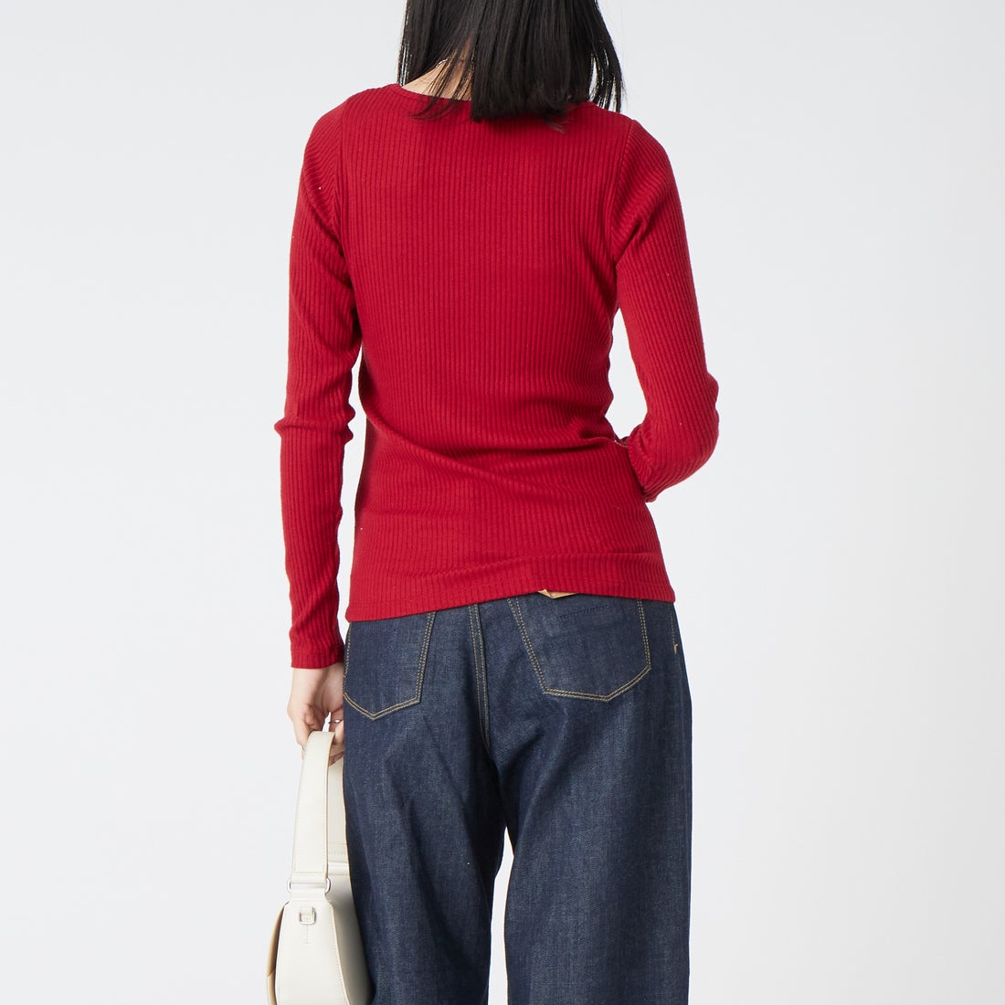 Jeans Factory Clothes [ジーンズファクトリークローズ] ウォームリブボートネックTシャツ [JFW-C031] RED &&モデル身長：162cm 着用サイズ：36&&