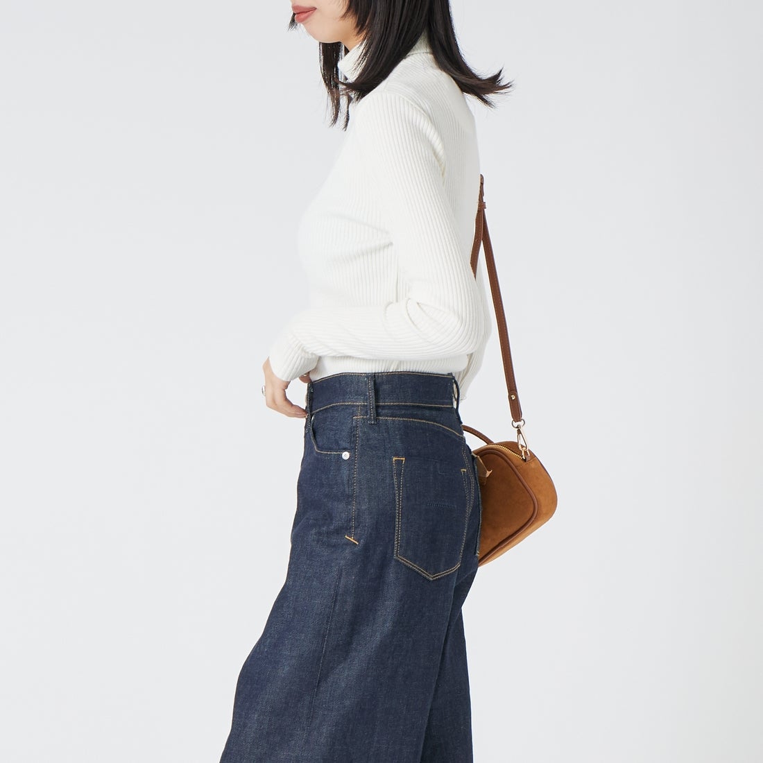 Jeans Factory Clothes [ジーンズファクトリークローズ] ウォームリブタートルネックTシャツ [JFW-C032] O.WHITE &&モデル身長：162cm 着用サイズ：36&&