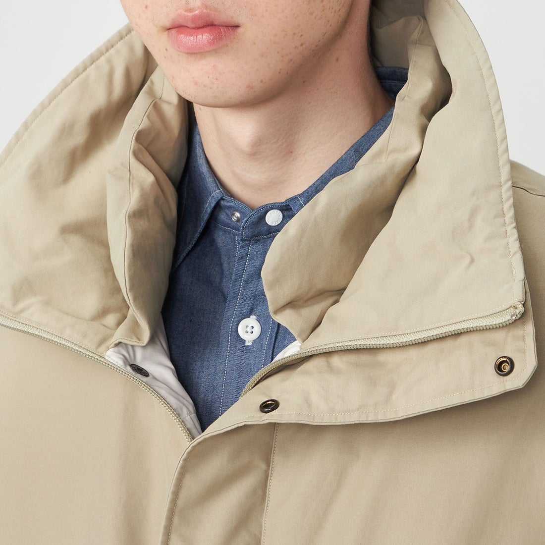 THE NORTH FACE PURPLE LABEL [ザ ノースフェイス パープルレーベル] ダブルピークフィールドダウンコート [N25FB106] BE BEIGE &&モデル身長：177cm 着用サイズ：M&&