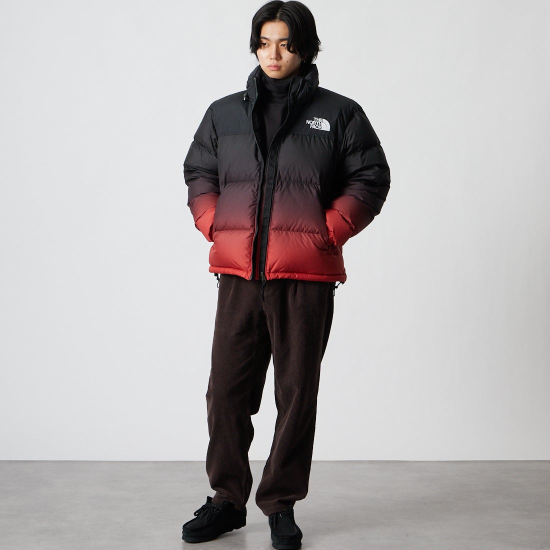 THE NORTH FACE [ザ ノースフェイス] ノベルティヌプシジャケット [ND92650] GR &&モデル身長：177cm 着用サイズ：M&&