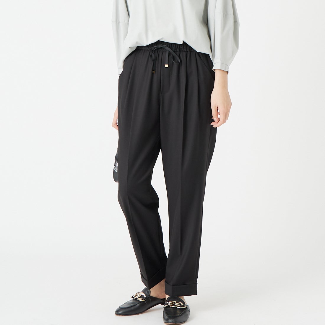 Jeans Factory Clothes [ジーンズファクトリークローズ] ストレッチギャバトラックイージーパンツ [U-2050] 040 ﾌﾞﾗｯｸ &&モデル身長：162cm 着用サイズ：38&&