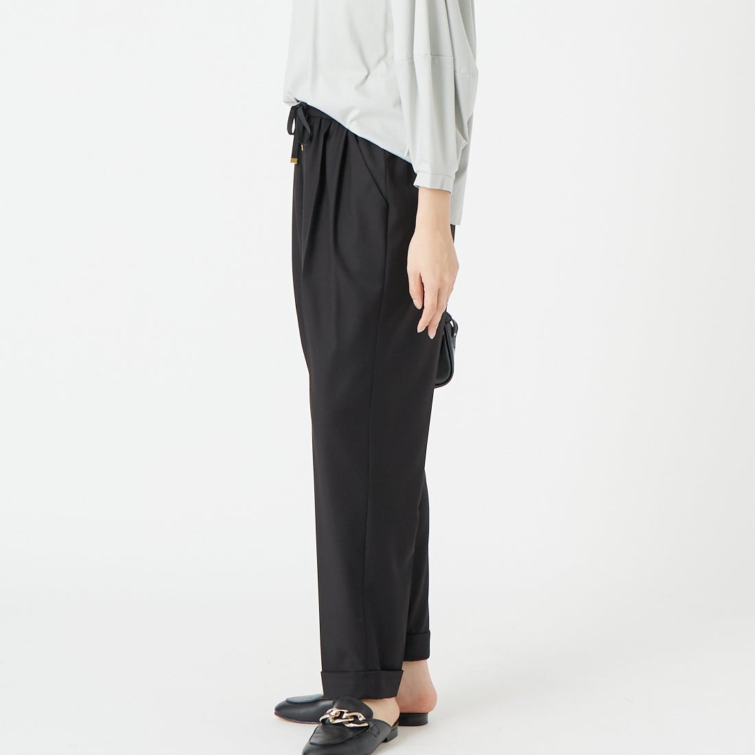 Jeans Factory Clothes [ジーンズファクトリークローズ] ストレッチギャバトラックイージーパンツ [U-2050] 040 ﾌﾞﾗｯｸ &&モデル身長：162cm 着用サイズ：38&&