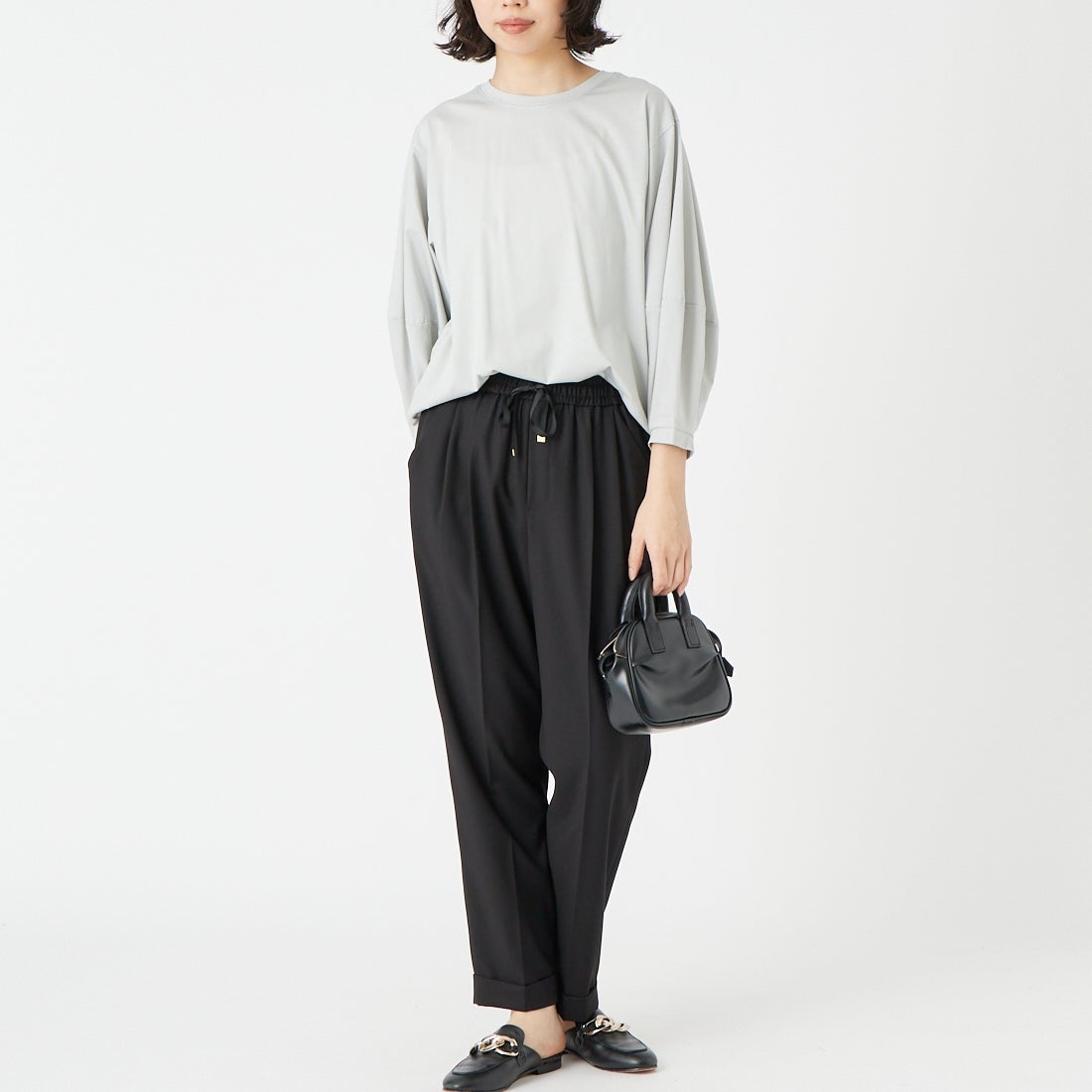 Jeans Factory Clothes [ジーンズファクトリークローズ] ストレッチギャバトラックイージーパンツ [U-2050] 040 ﾌﾞﾗｯｸ &&モデル身長：162cm 着用サイズ：38&&